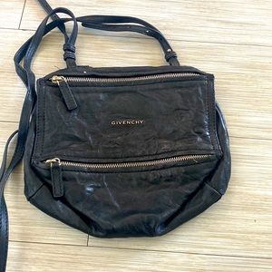 Givenchy Pandora Mini Black Leather Crinkle Shoulder Bag Crossbody Bag Purse.